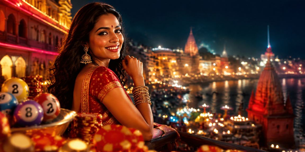 Varanasi ghat with lottery tickets and Bollywood event